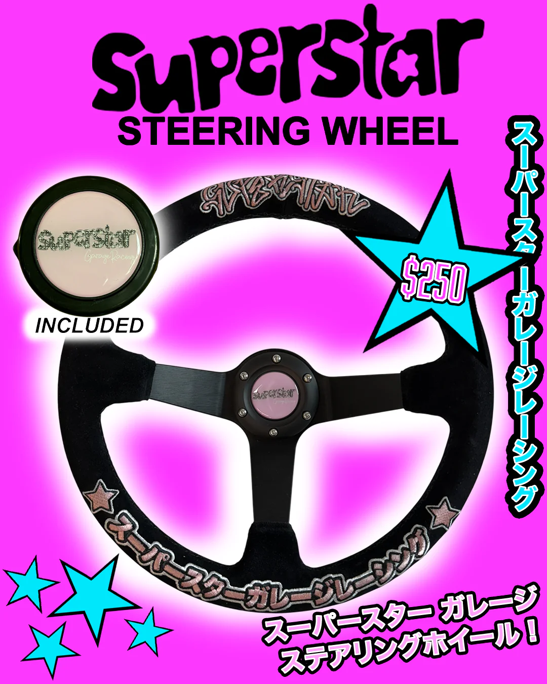 black/pink superstar steering wheel - Image 3